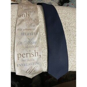 Lot Of 2 Mens Ties Eagles Wings-John 3:16 Neck Tie And Vintage Jordache-Navy  ￼